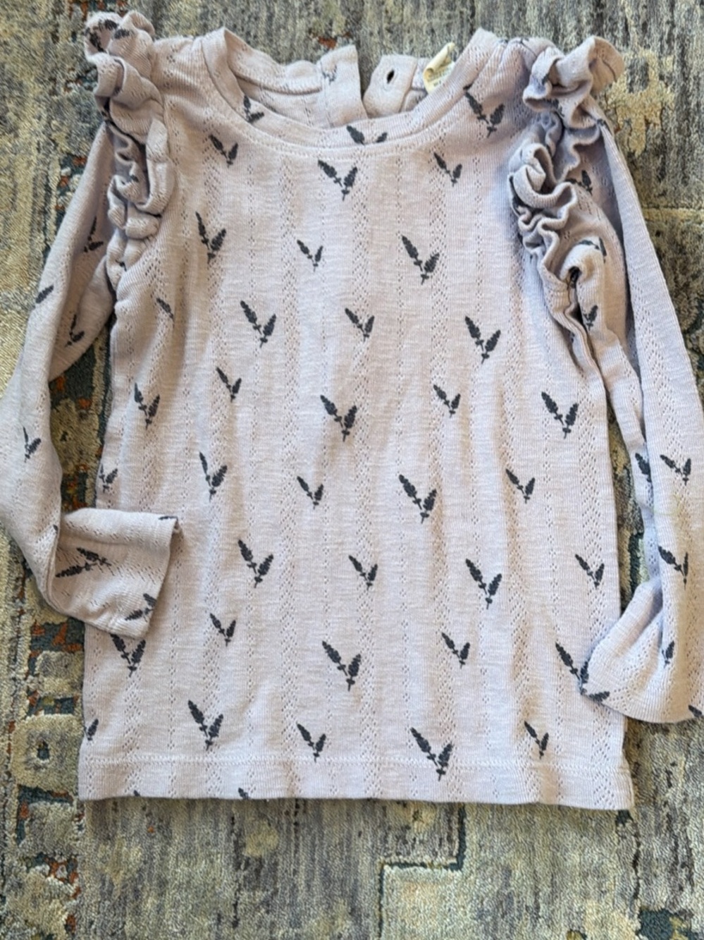 Kate Quinn Organic Cotton Ruffle Shoulder Knit Sweater - Light Lavender